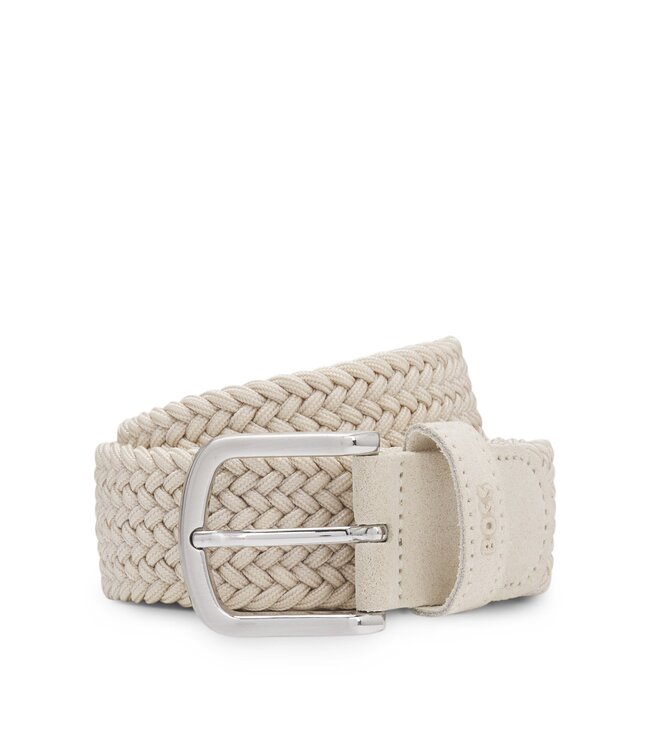 BOSS Woven Belt with Leather Trim