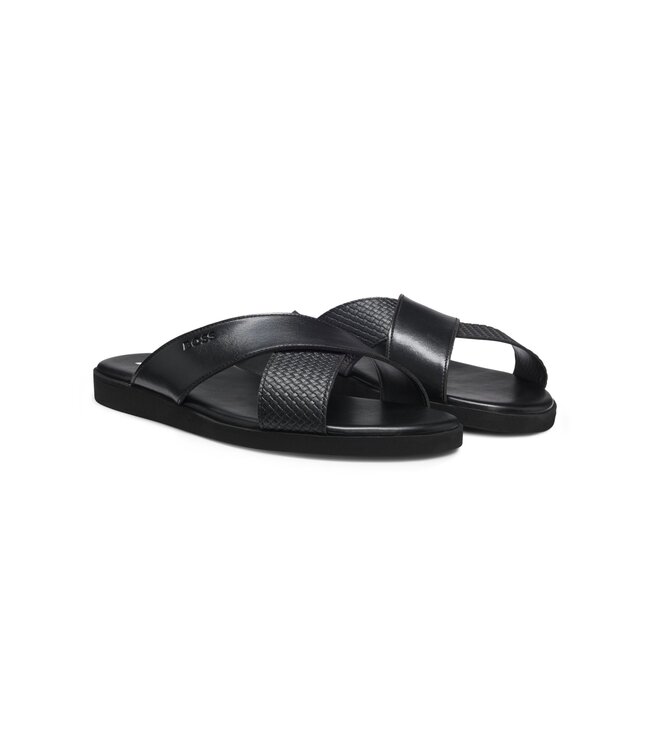 BOSS Faux Leather Mules with Plain and Patterned Straps