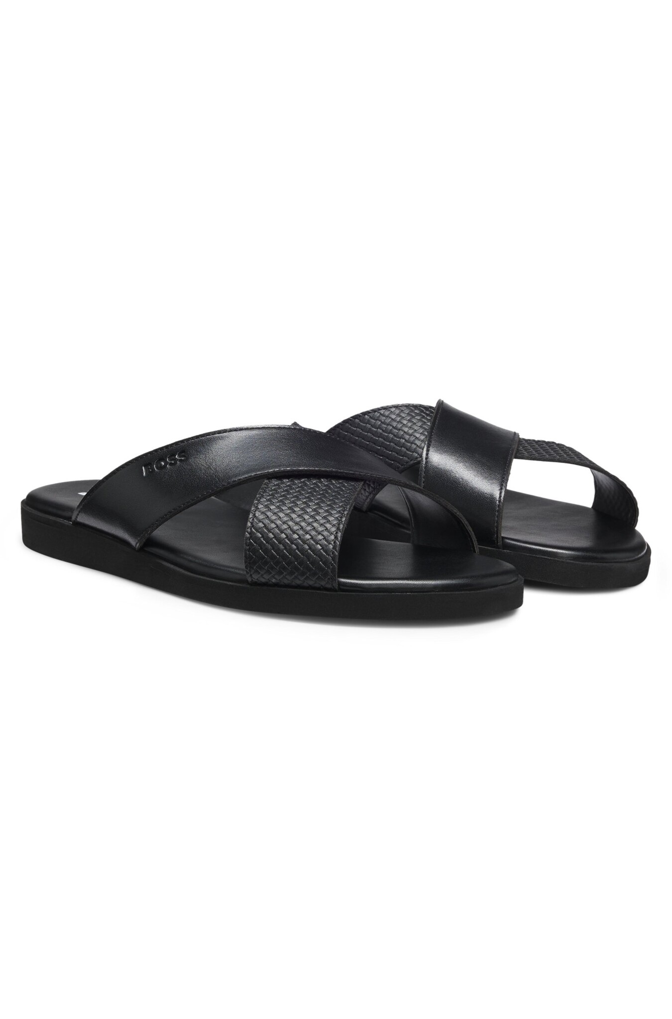 Faux Leather Mules with Plain and Patterned Straps