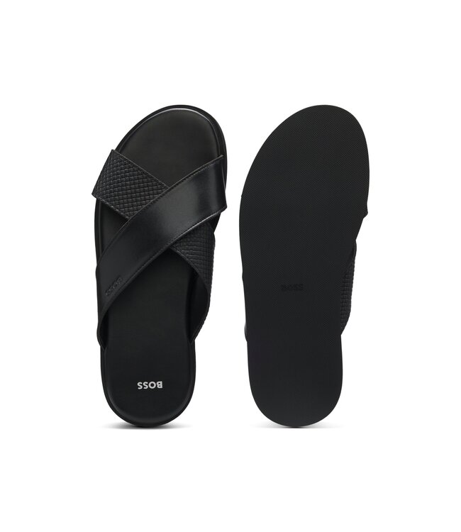 BOSS Faux Leather Mules with Plain and Patterned Straps