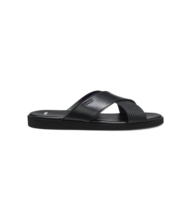 BOSS Faux Leather Mules with Plain and Patterned Straps