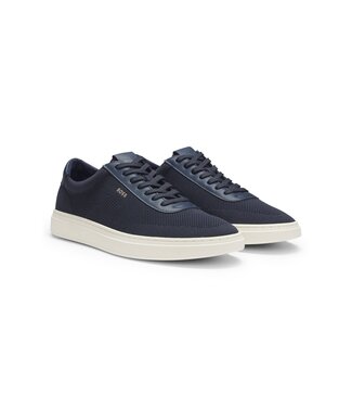 BOSS Lace-Up Trainers with Knitted Uppers and Leather Trims
