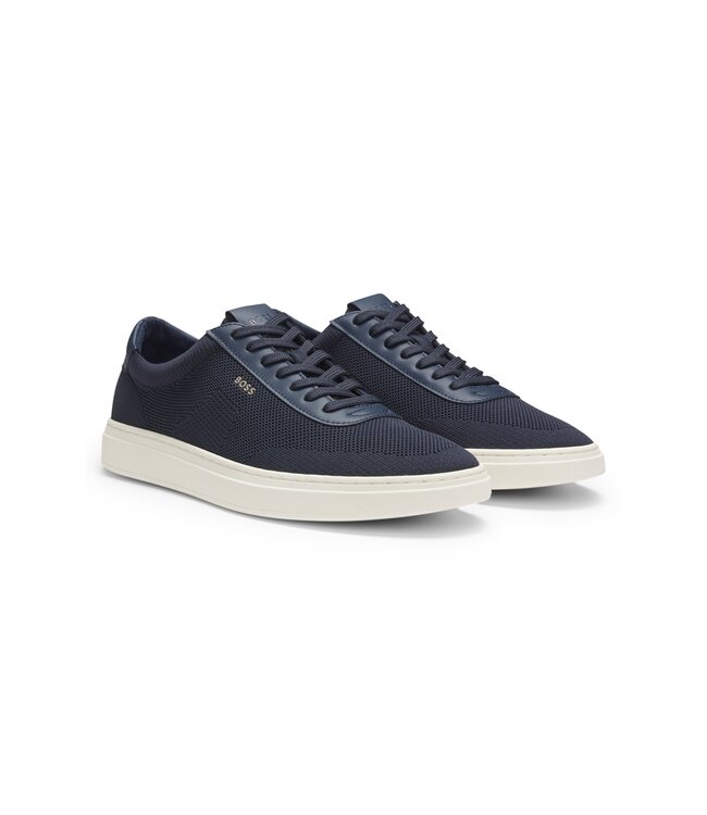 BOSS Lace-Up Trainers with Knitted Uppers and Leather Trims