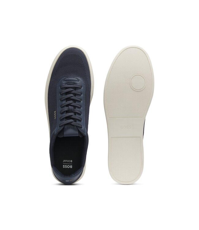 BOSS Lace-Up Trainers with Knitted Uppers and Leather Trims