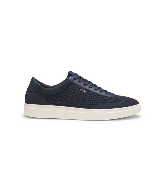 BOSS Lace-Up Trainers with Knitted Uppers and Leather Trims