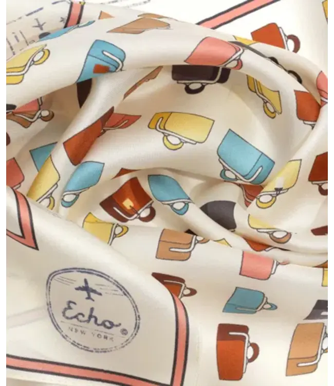 ECHO Carré en soie « Vintage Luggage »
