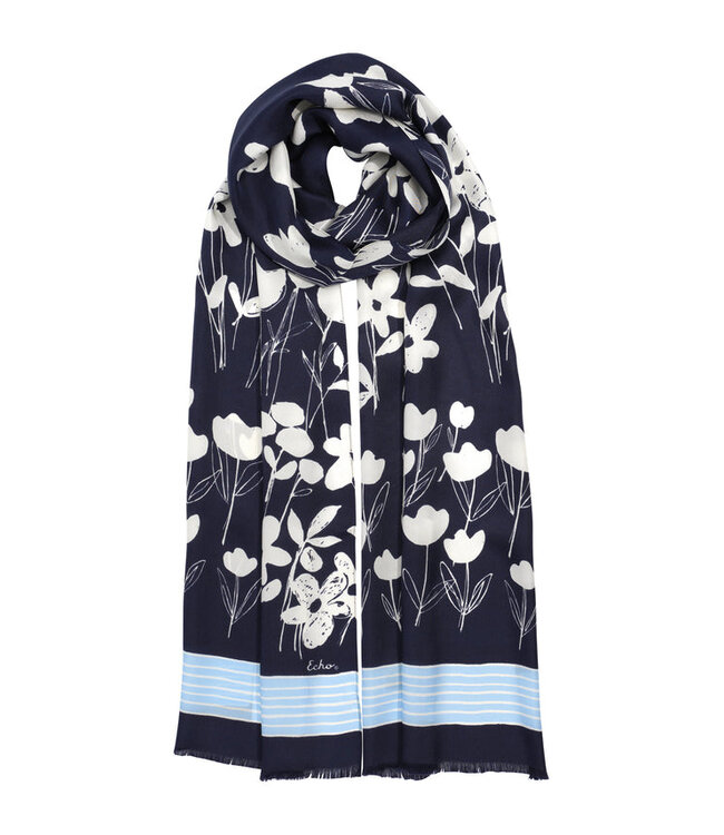 ECHO Scribble Floral Silk Oblong