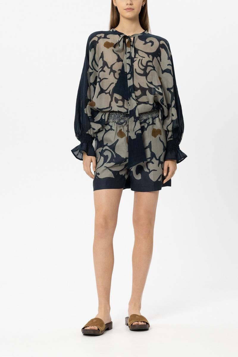 Ramie Shorts with Flower Print