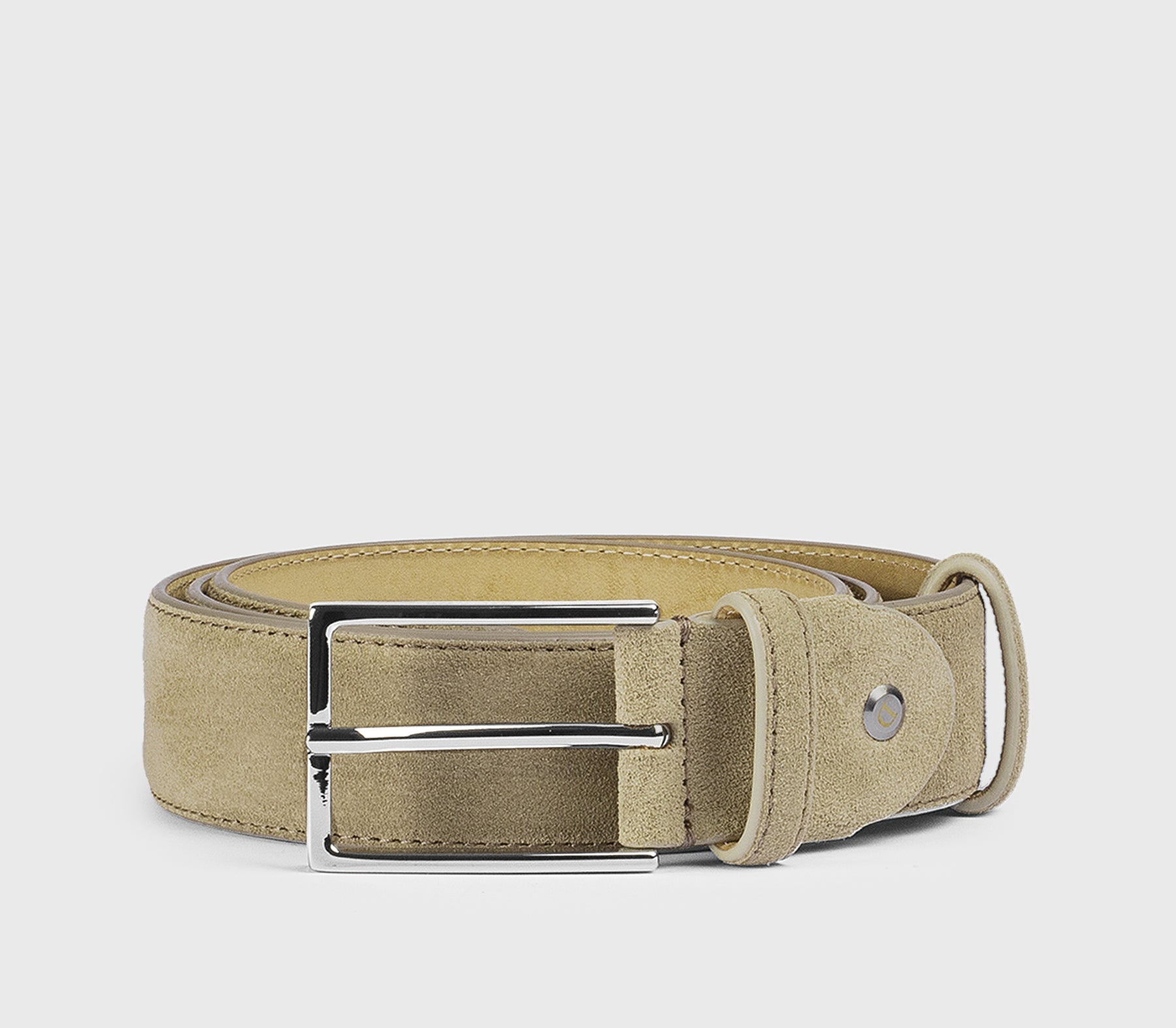 Sand-Coloured Suede Belt with Square Buckle