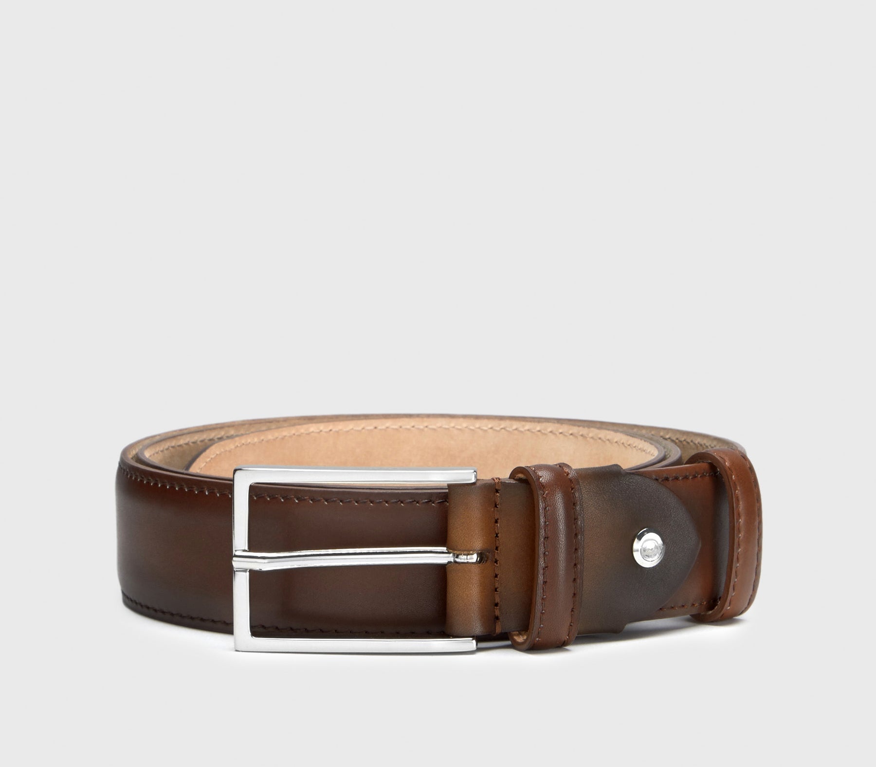 Dark Brown Leather Belt with Square Buckle