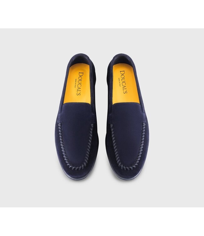DOUCAL'S Mocassin en suède bleu avec laçage
