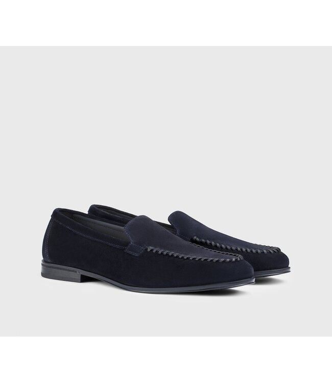 DOUCAL'S Mocassin en suède bleu avec laçage