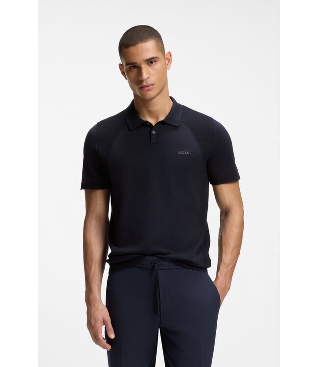 BOSS Polo en maille mélangée de coton à structure bodymapping