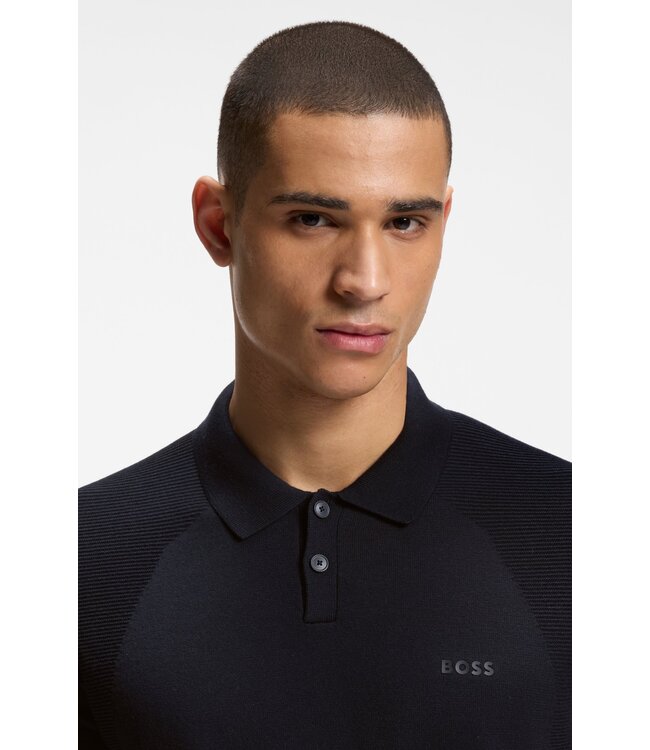 BOSS Polo en maille mélangée de coton à structure bodymapping