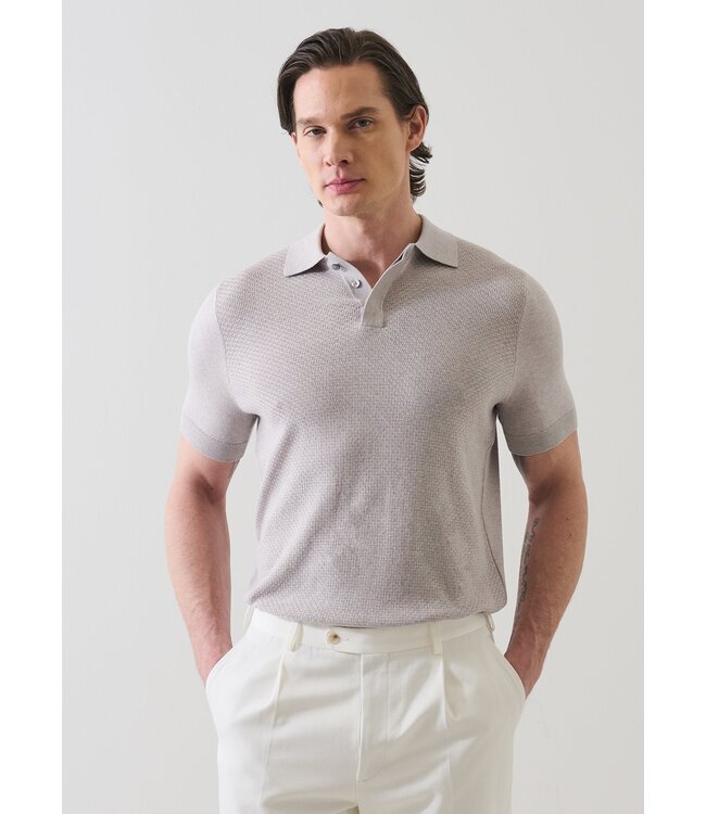 Patrick Assaraf Cotton-Silk Blend Textured Knit Polo