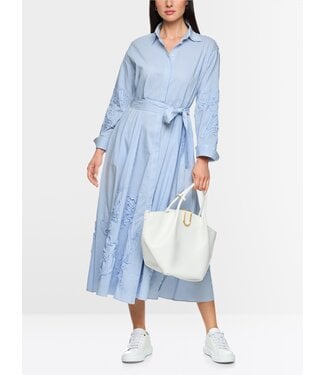 MARC CAIN Striped Midi Dress with Embroidery