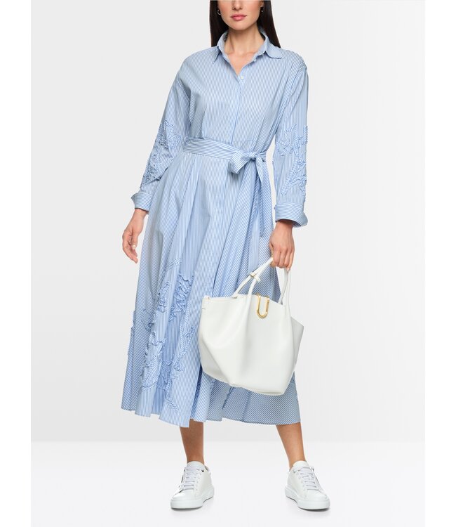 MARC CAIN Striped Midi Dress with Embroidery