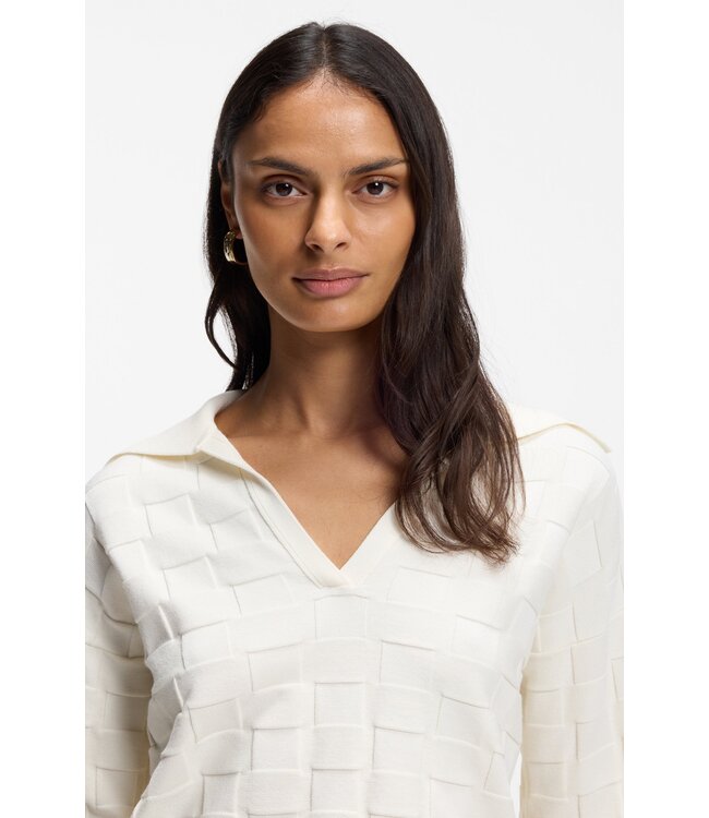BOSS Check-Texture Sweater with Johnny Collar