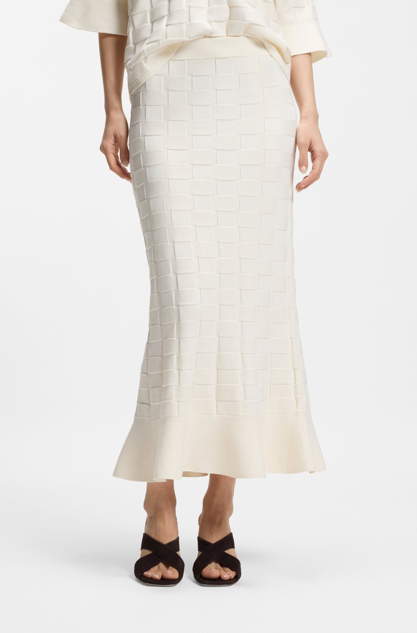 Knitted Skirt with Check Texture