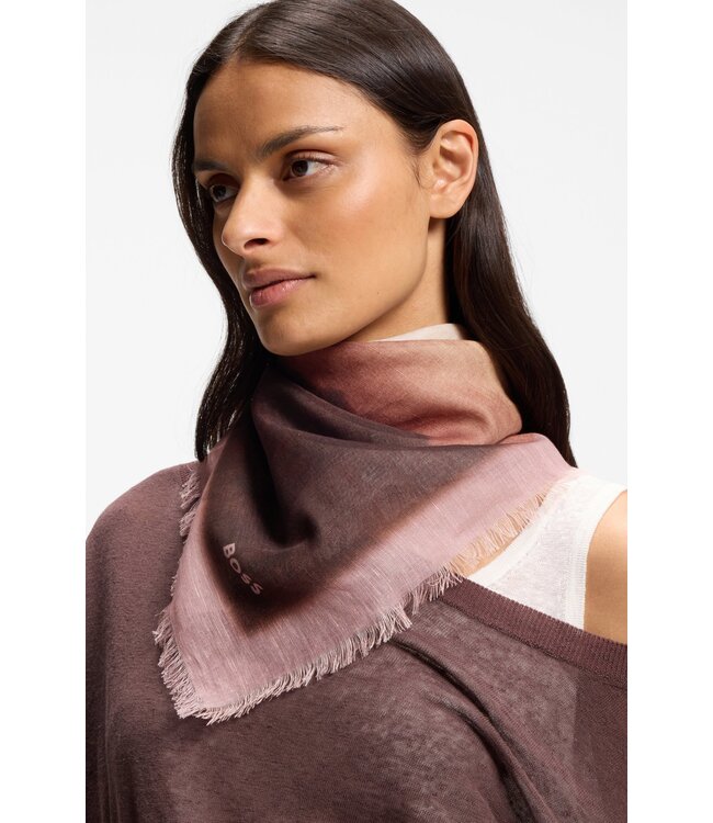 BOSS Printed Scarf in Linen and Cotton