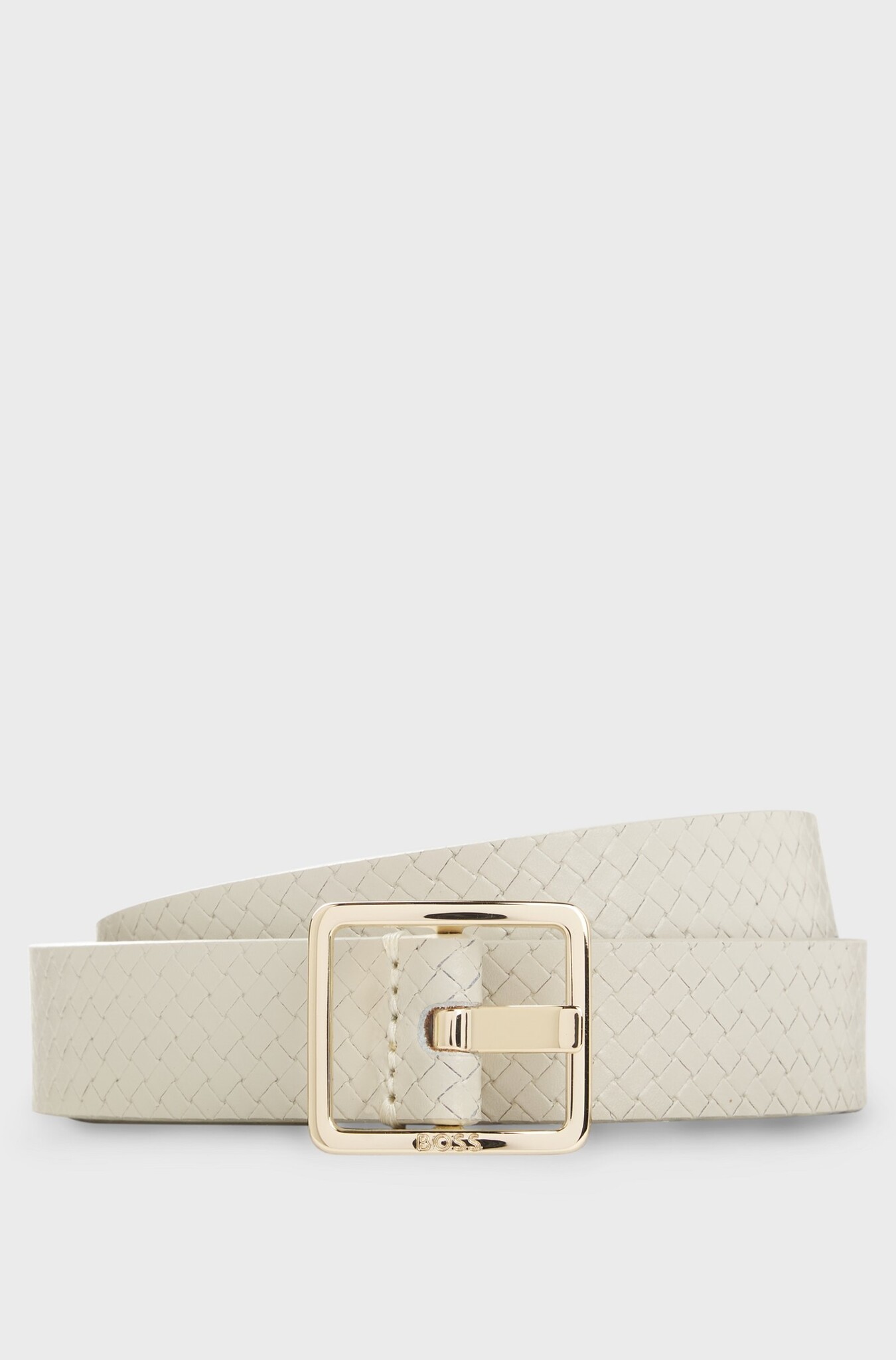 Textured Italian-Leather Belt with Gold-Tone Pin Buckle
