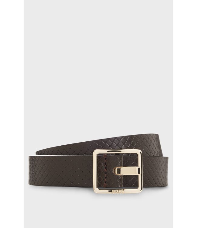 BOSS Ceinture texturée en cuir italien avec boucle ardillon dorée