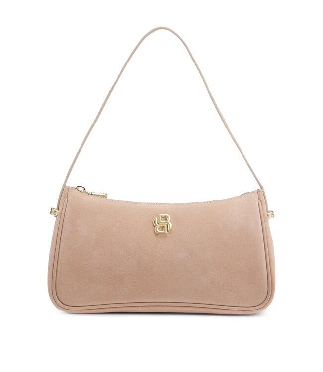 BOSS Suede Shoulder Bag with Metallic Double B Monogram