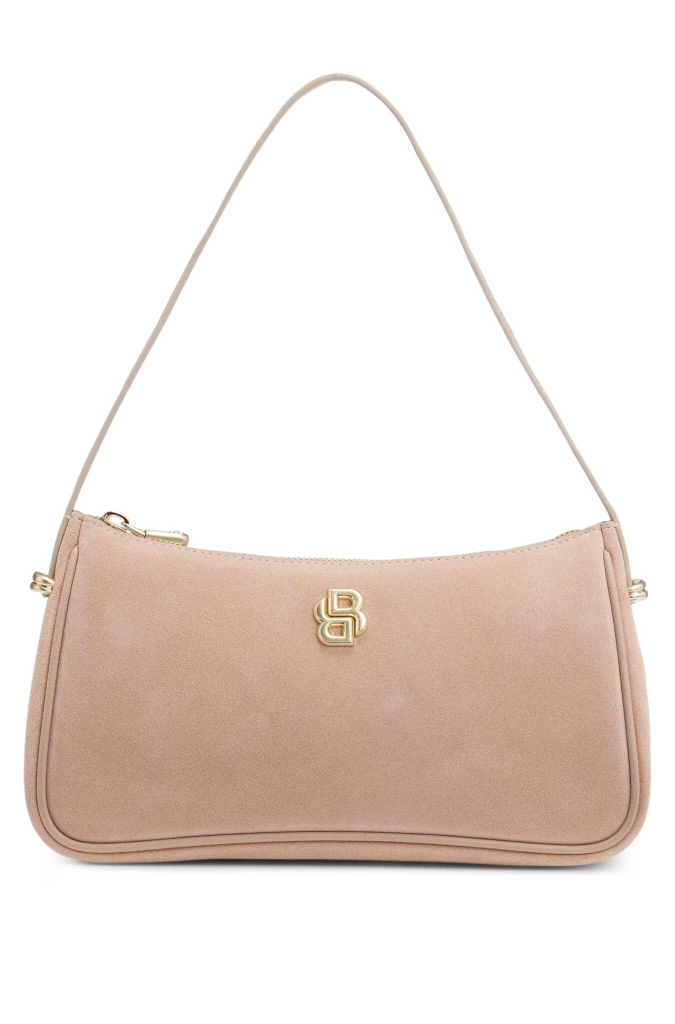 Suede Shoulder Bag with Metallic Double B Monogram