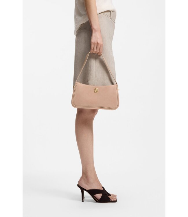 BOSS Suede Shoulder Bag with Metallic Double B Monogram