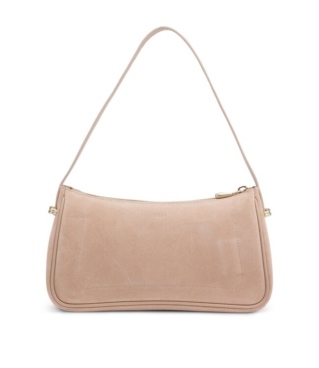 BOSS Sac porté épaule en suède avec monogramme Double B métallique