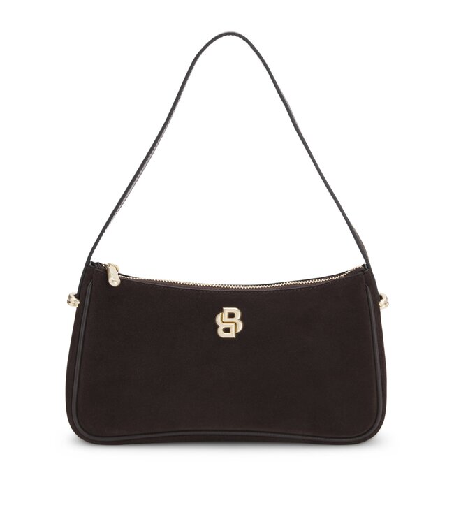 BOSS Suede Shoulder Bag with Metallic Double B Monogram