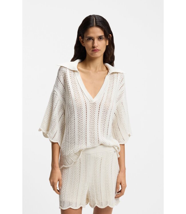 BOSS Pull en mélange de coton à structure ondulée en maille