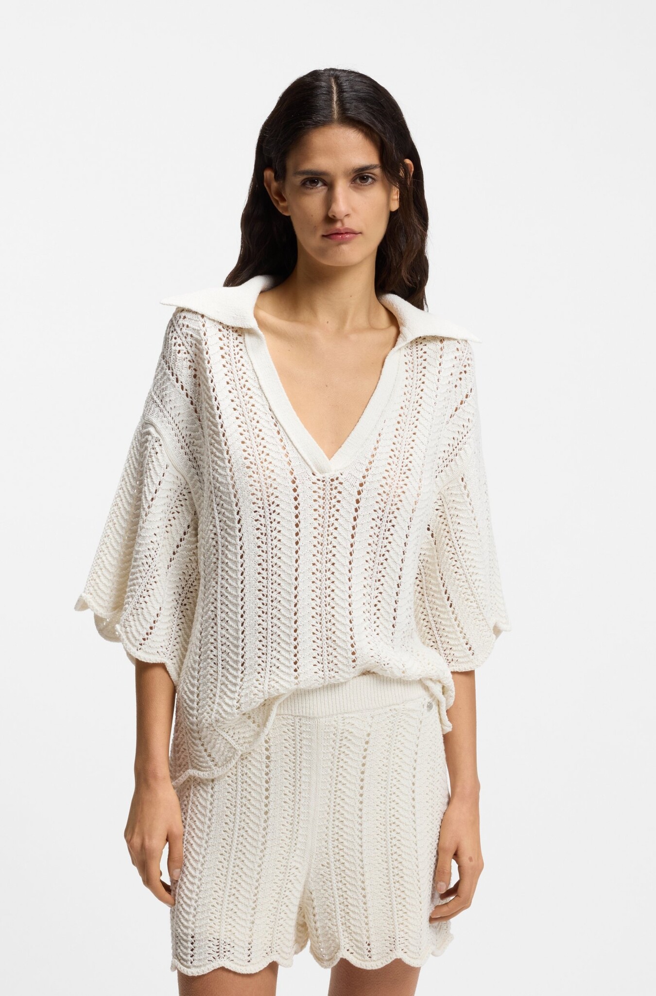 Cotton-Blend Sweater with Knitted Wave Structure