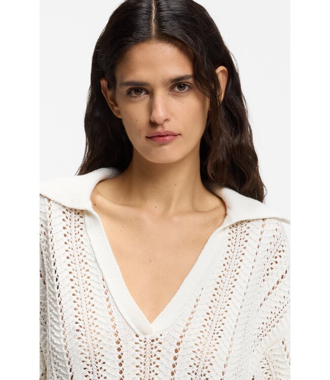 BOSS Pull en mélange de coton à structure ondulée en maille