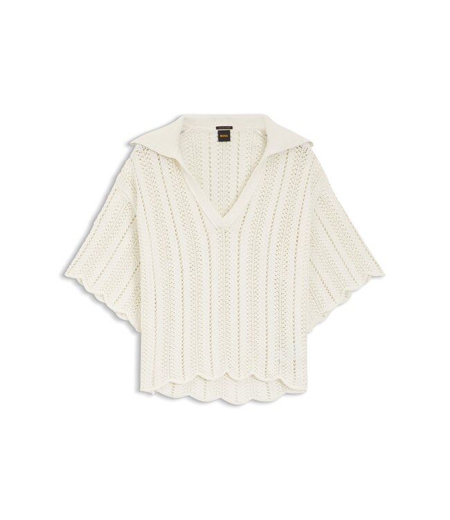 BOSS Pull en mélange de coton à structure ondulée en maille