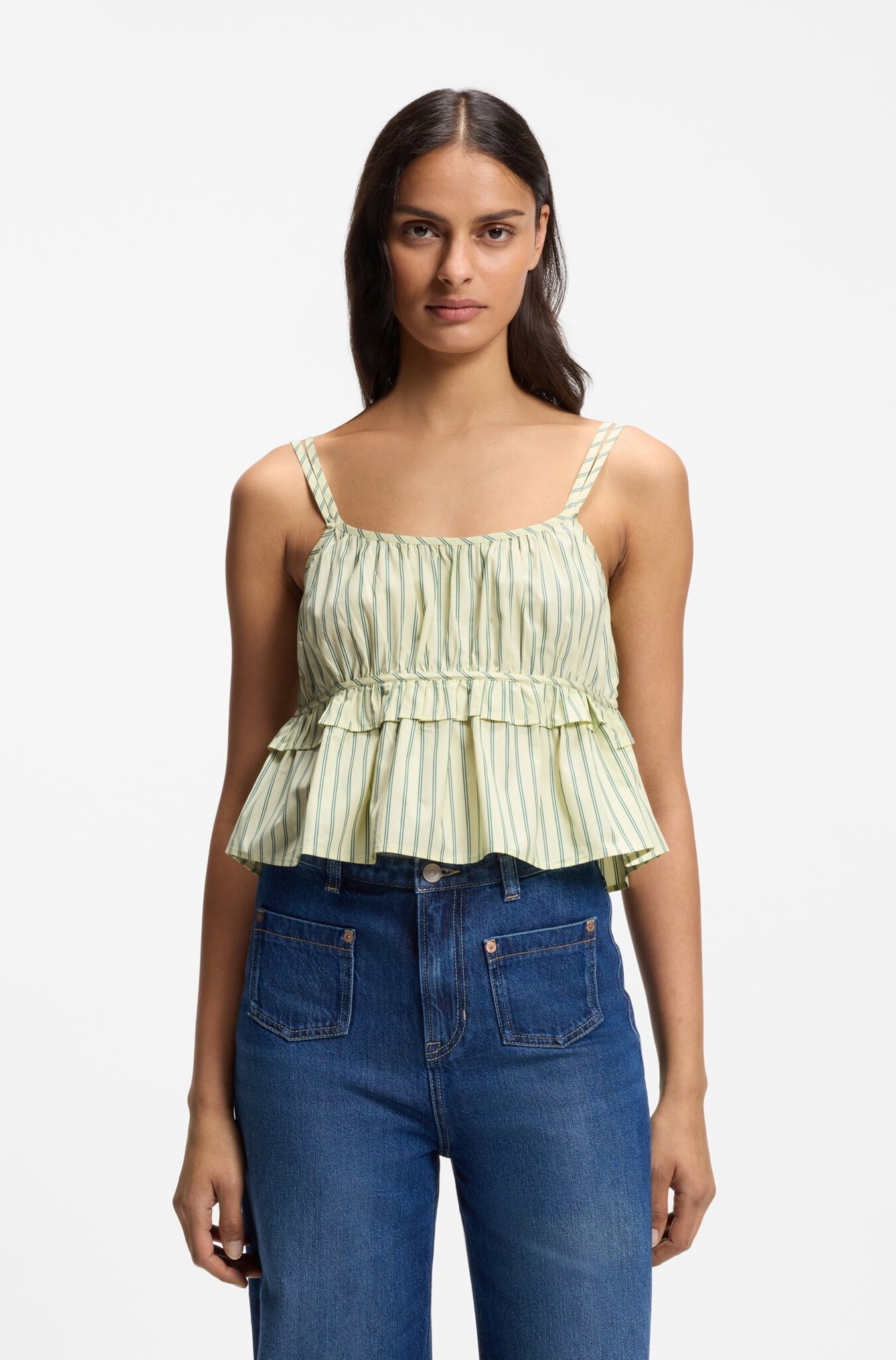 Vertical-Stripe Cotton Poplin Top