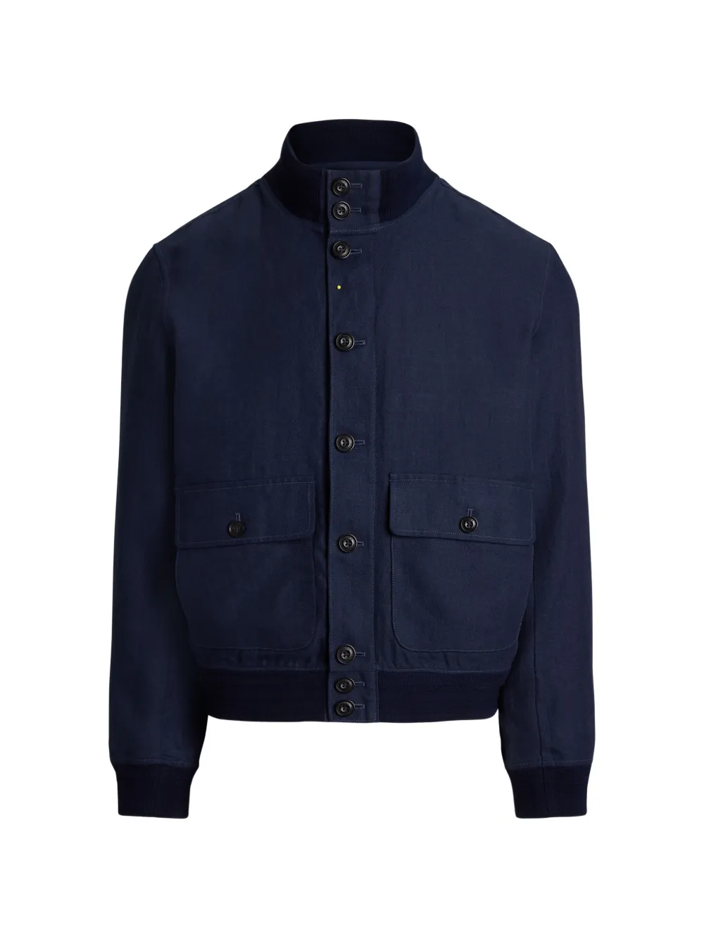 Navy Linen High-Neck Jacket