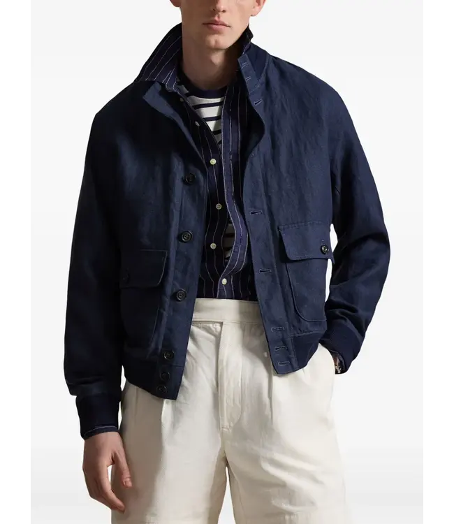 POLO RALPH LAUREN Navy Linen High-Neck Jacket