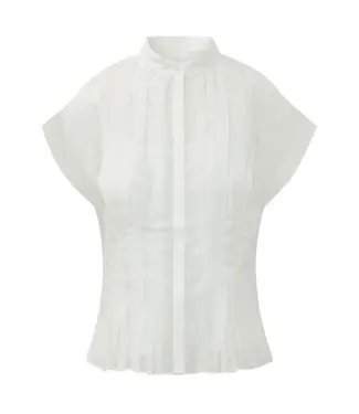BOSS Viscose & Linen Stand Collar Blouse