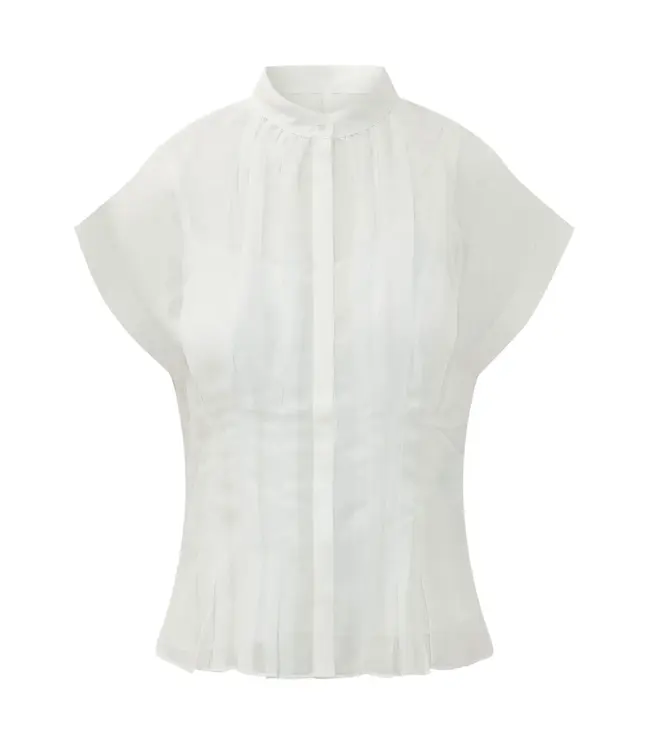 BOSS Viscose & Linen Stand Collar Blouse