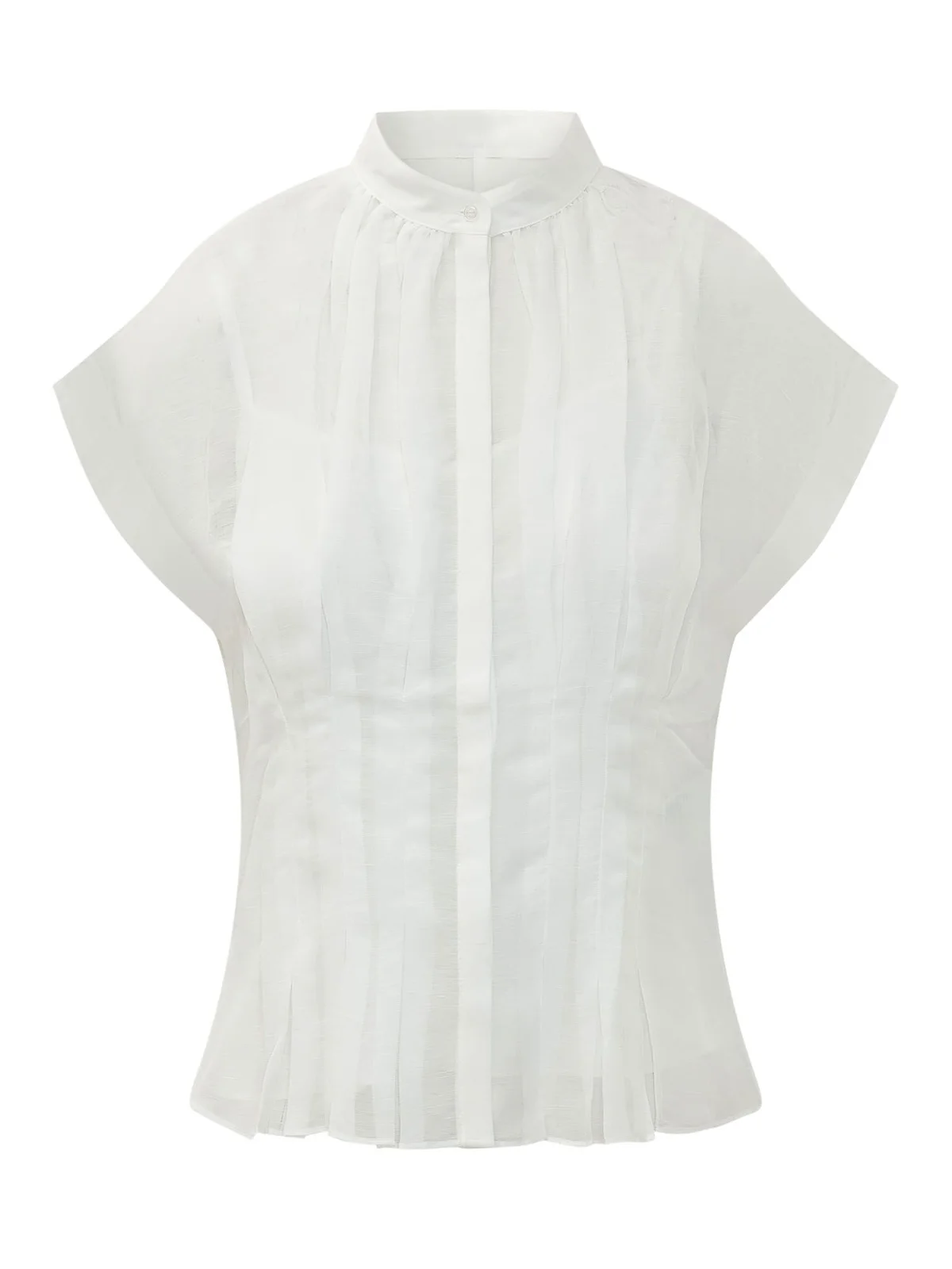 Viscose & Linen Stand Collar Blouse
