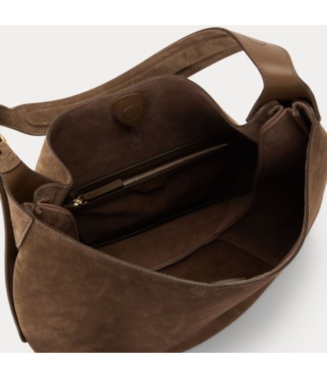 POLO RALPH LAUREN Grand sac porté épaule Polo ID en suède et cuir