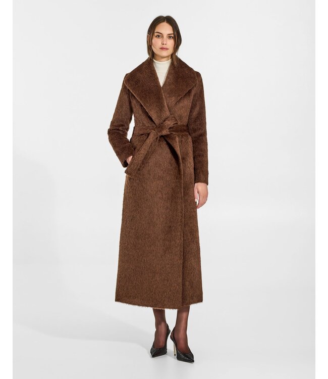 SENTALER Textured Suri Alpaca Maxi Shawl Collar Wrap Coat