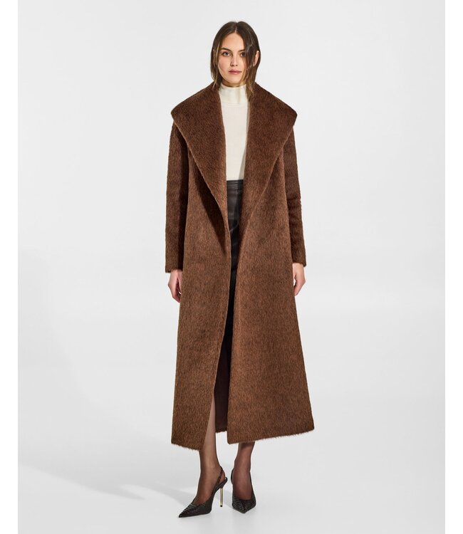 SENTALER Textured Suri Alpaca Maxi Shawl Collar Wrap Coat