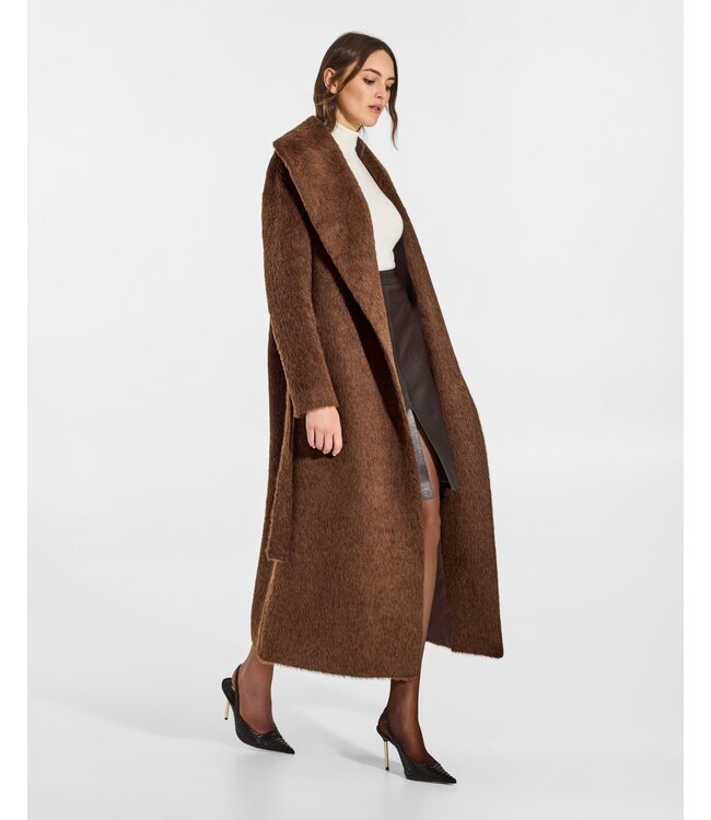 SENTALER Textured Suri Alpaca Maxi Shawl Collar Wrap Coat