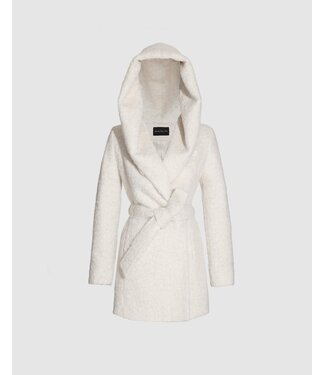 SENTALER Textured suri alpaca short hooded wrap coat