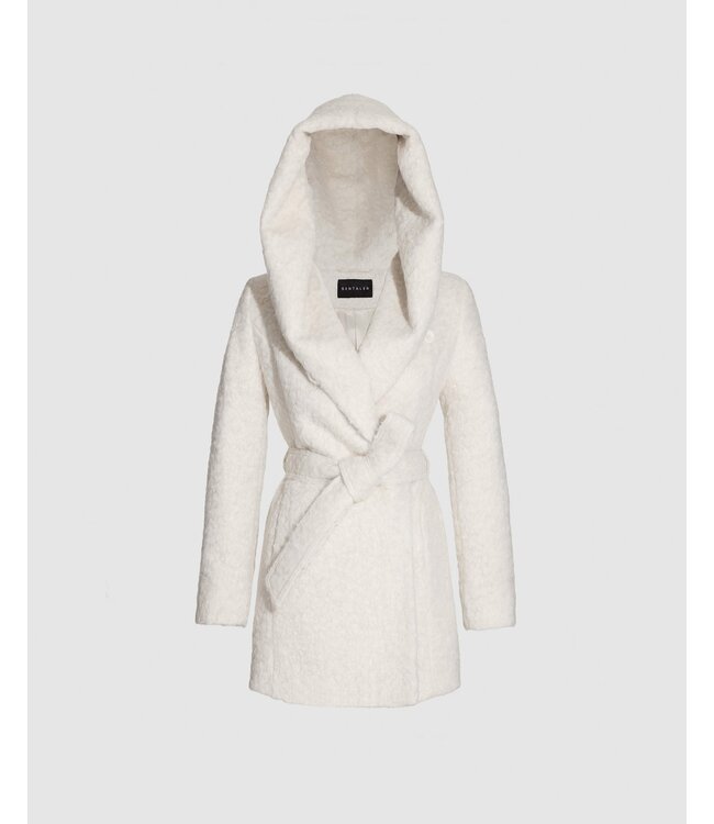 SENTALER Textured suri alpaca short hooded wrap coat