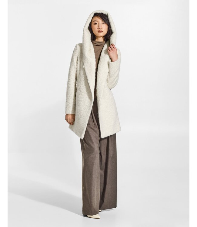 SENTALER Textured suri alpaca short hooded wrap coat