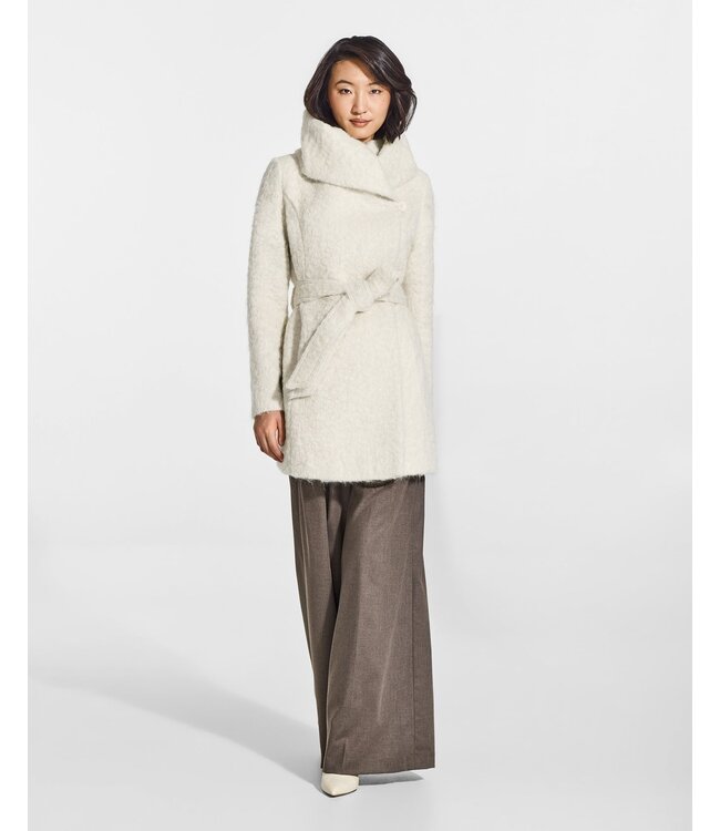 SENTALER Textured suri alpaca short hooded wrap coat