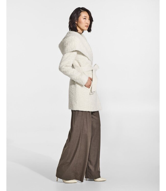 SENTALER Textured suri alpaca short hooded wrap coat